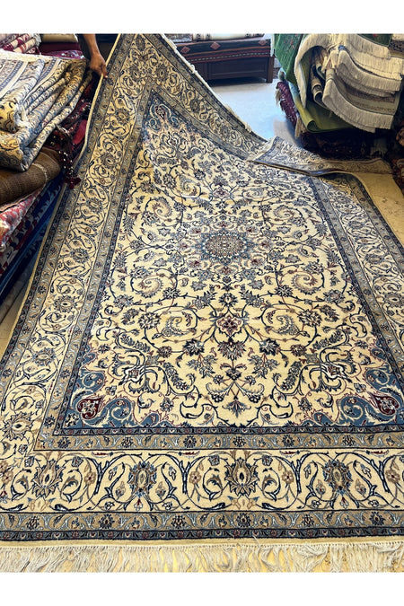 RD RAMAZAN DAG Hand Rug Art Hand-Woven Iranian Nain Rug Silk Wool Blend Size 300x200 - MALLTURK