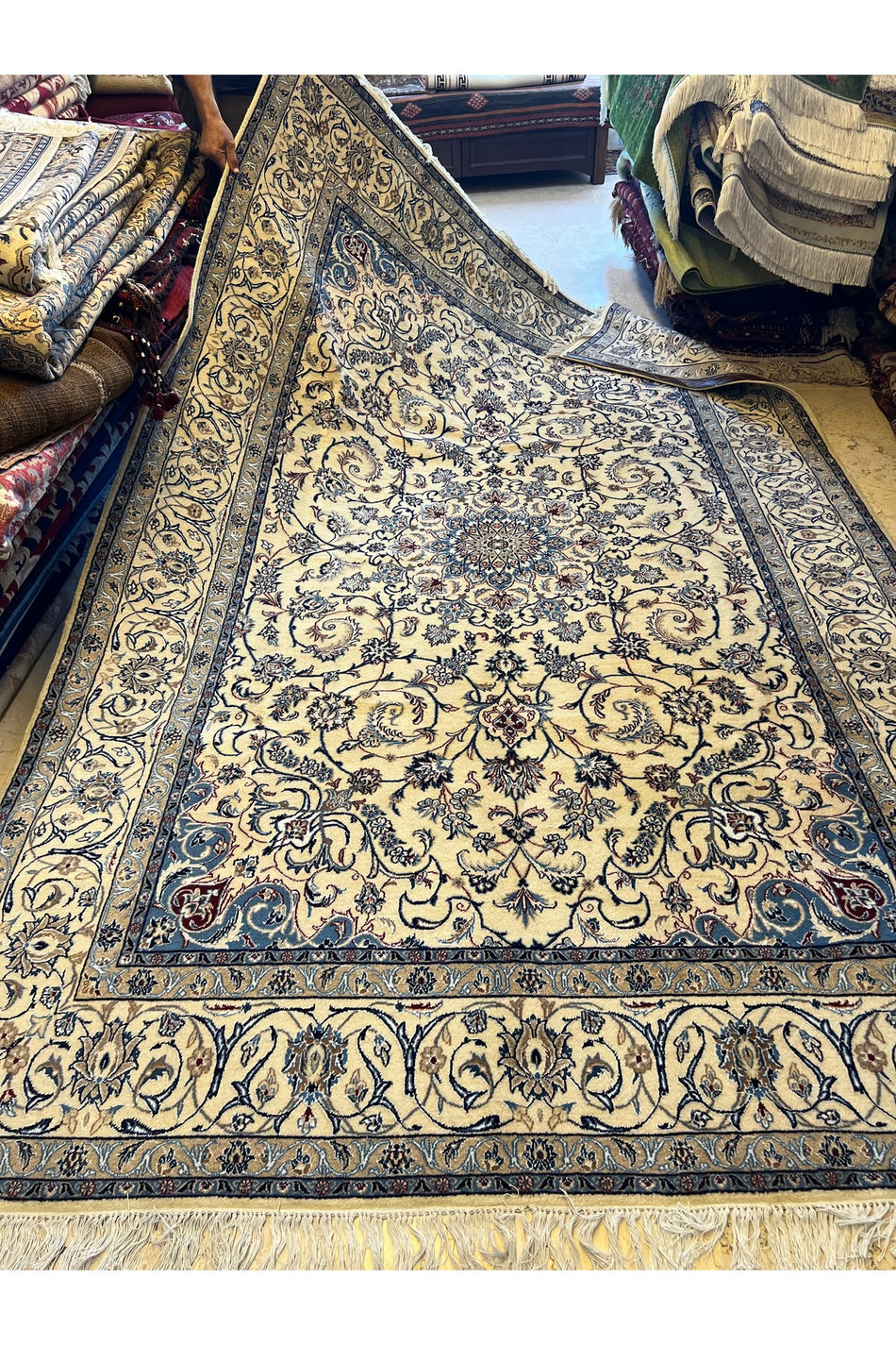 RD RAMAZAN DAG Hand Rug Art Hand-Woven Iranian Nain Rug Silk Wool Blend Size 300x200