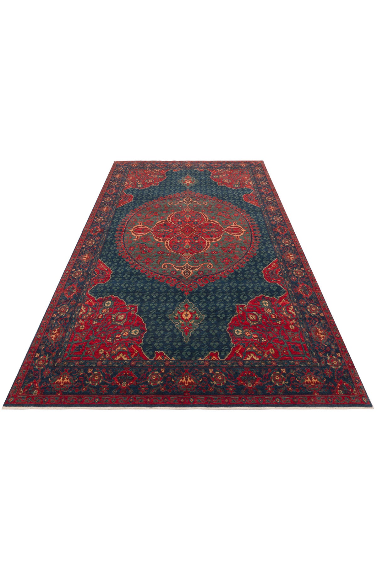 Cool Rug Mardin Navy Red Cok Multicolor Classic 4 Mevsim New Zealand Wool Soft Hand-Woven Living Room Rug