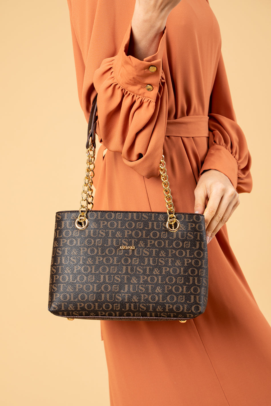 Just Polo Women's Shoulder Bag, Coffee Brown, Dimensions: Width 25 cm / Height 18 cm - MALLTURK