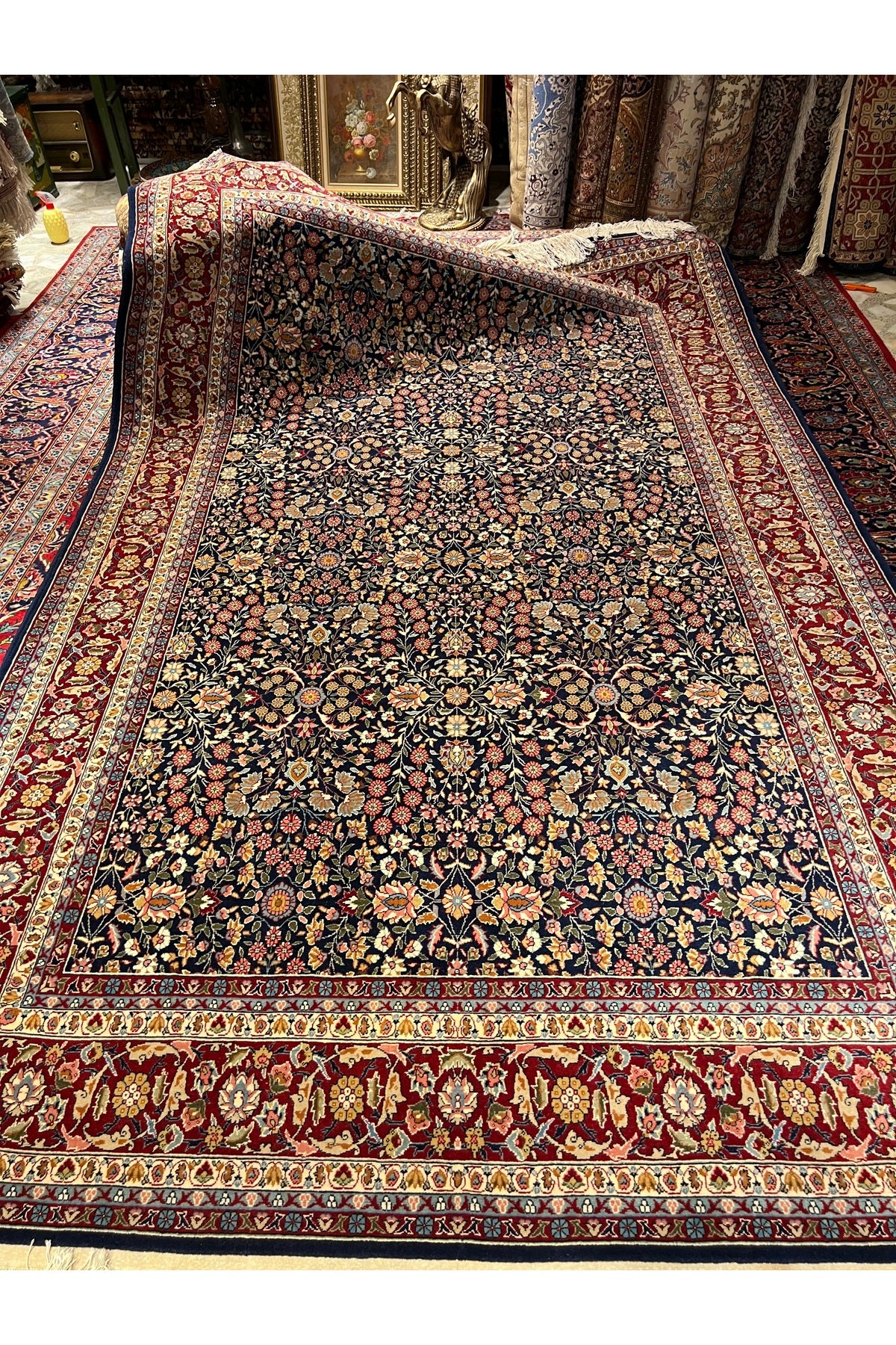 RD RAMAZAN DAG Hand Rug Art Hand-Woven Sumerbank Turkey Hereke Rug Signed Seven Mountains Flower Design Size 310x200 - MALLTURK