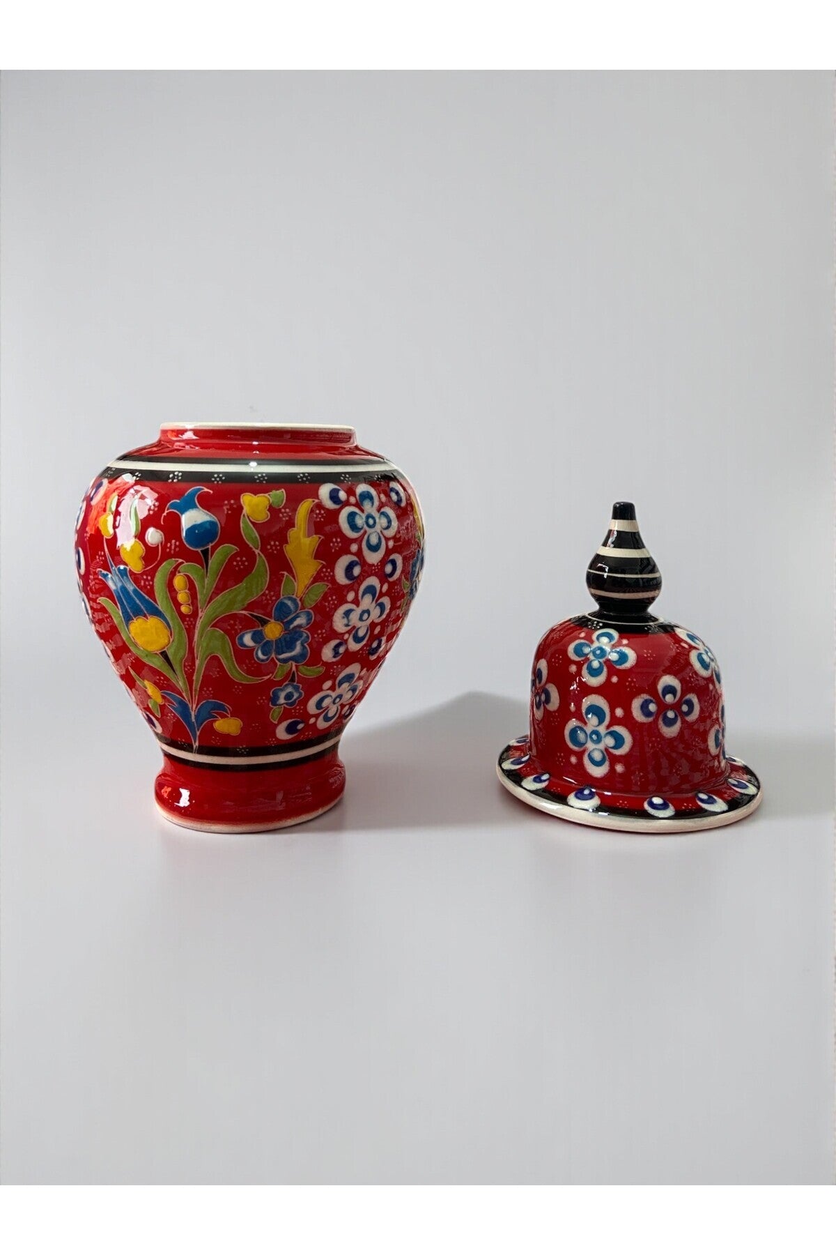 YOOS Handmade Red Wheelwork 25cm Kutahya Ceramic Shah Cube Ceramic Vase Navy Blue - MALLTURK