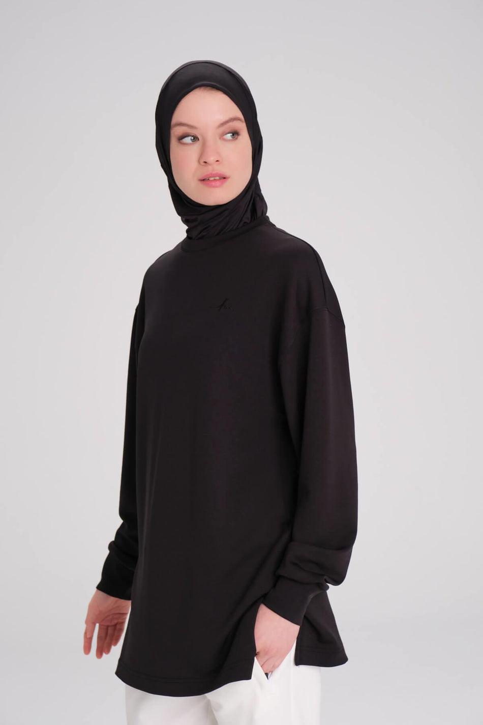 Hasema Soft Textured Oversize Black Basic Casual Sweatshirt ACT-14