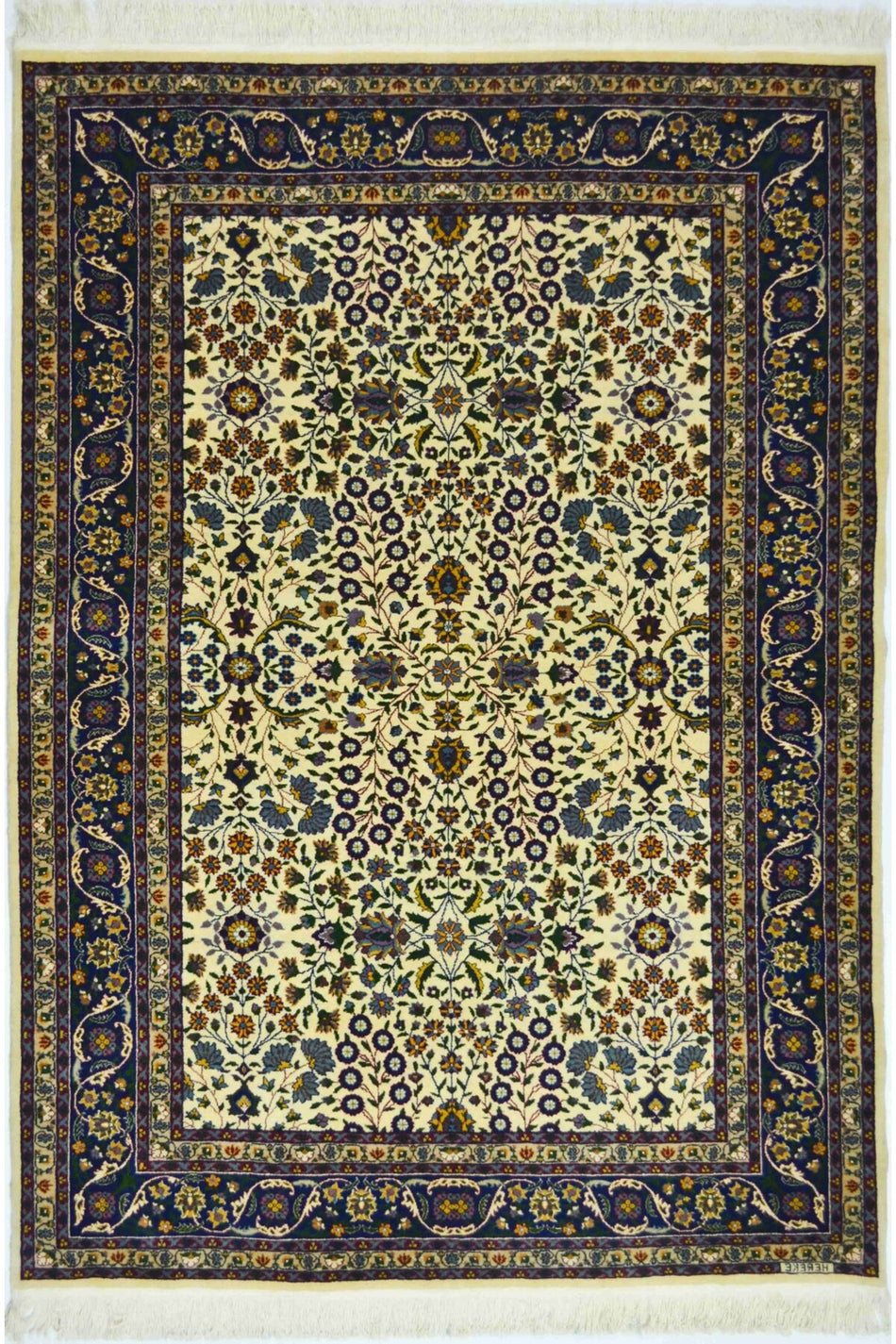 Handmade Seven Mountain Flowers Patterned Cream Colored Handwoven Hereke Rug 140x195 cm (2.73 m²) - MALLTURK