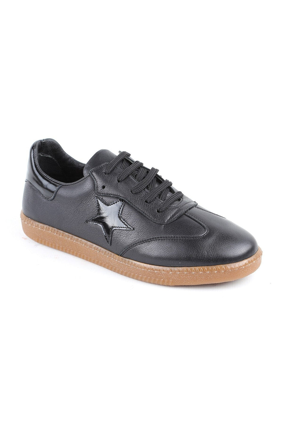 L075.2325 Genuine Leather Retro Women's Sneaker with Star Detail and Rubber Sole