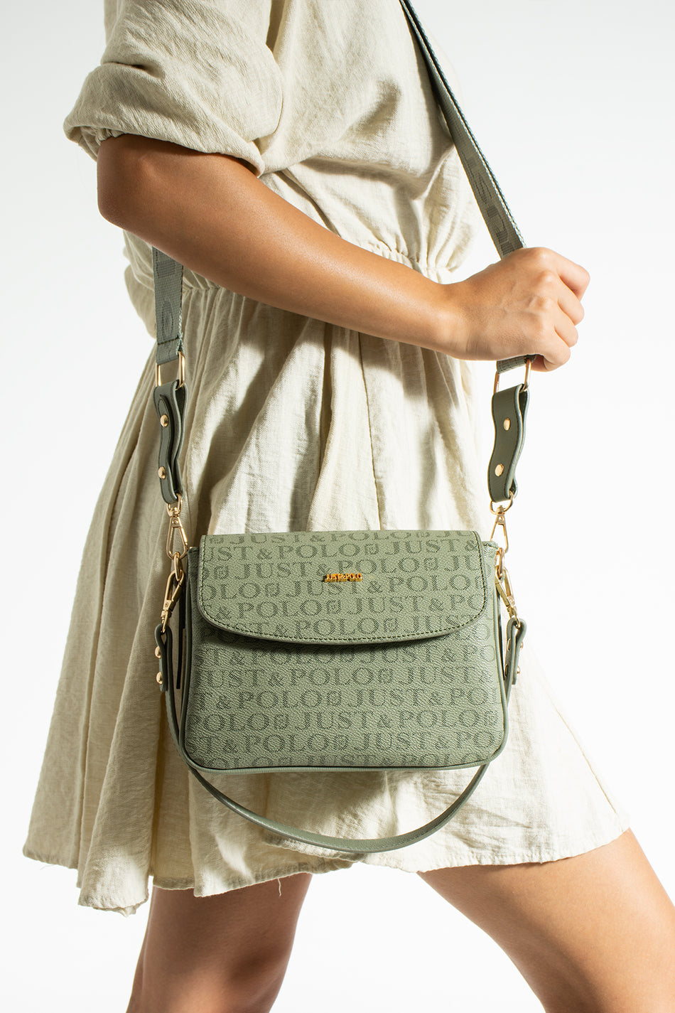 Just Polo Women's Three-Compartment Shoulder Bag, Stone Color - MALLTURK
