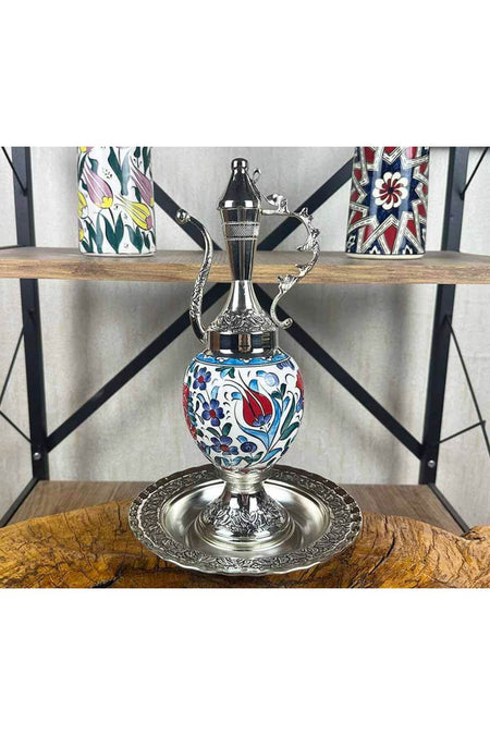 Cini Evi Business Partner Gift Silver-Plated Iznik Tile Ewer Set - MALLTURK