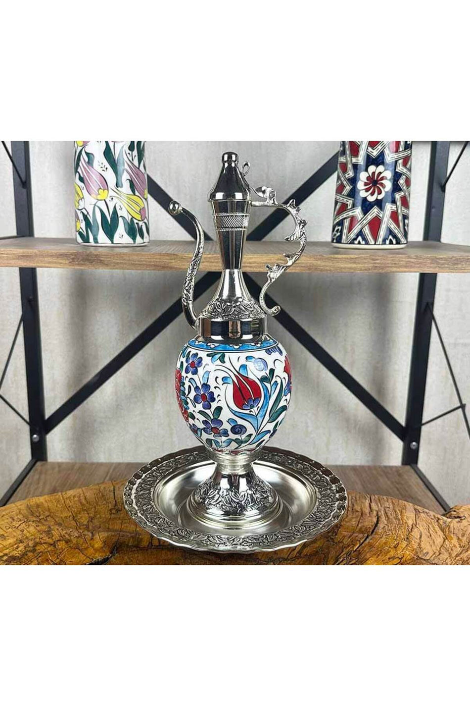 Cini Evi Business Partner Gift Silver-Plated Iznik Tile Ewer Set - MALLTURK