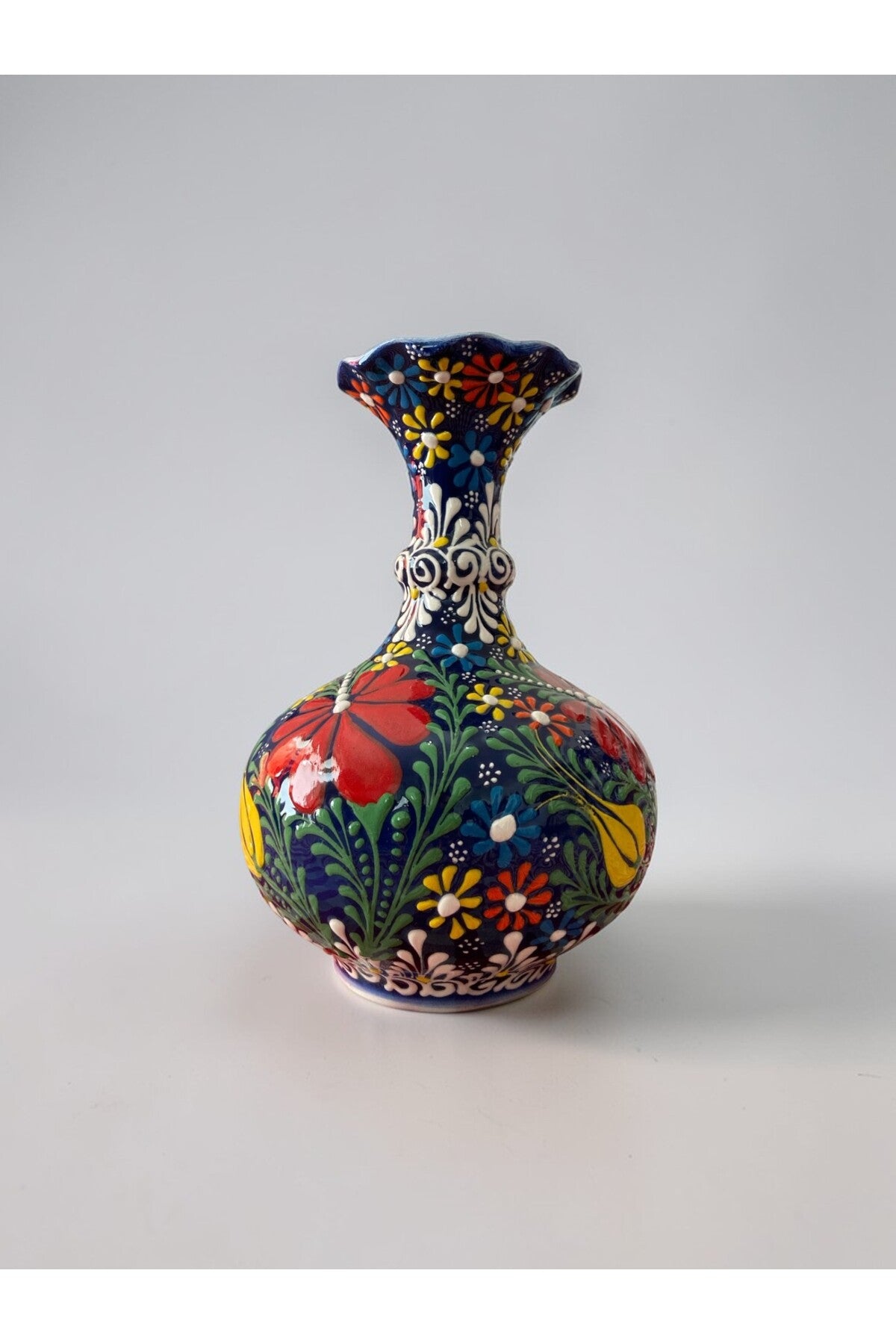 YOOS Handmade 25cm Embossed and Lace Work Navy Blue Lettuce Ceramic Vase - MALLTURK