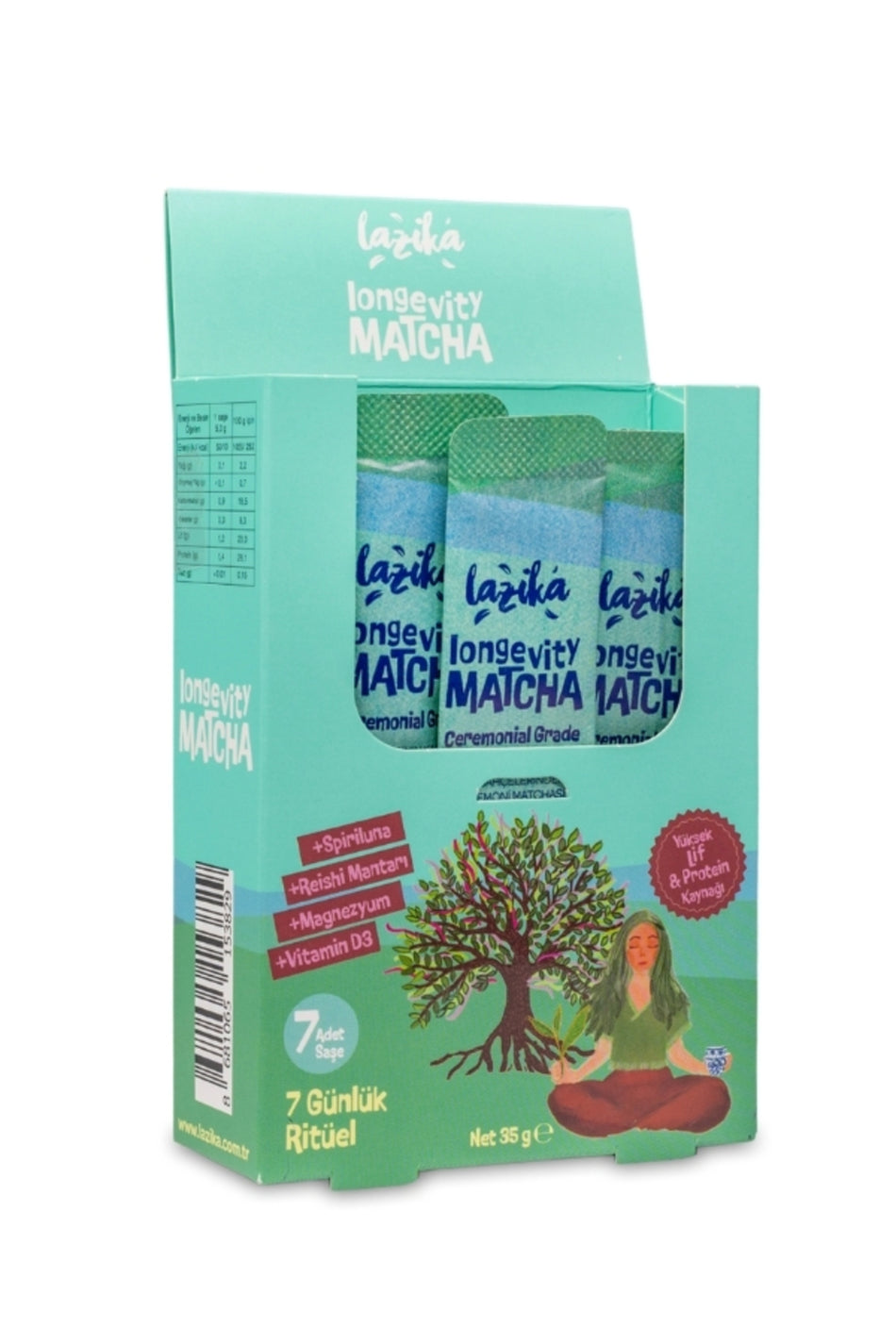 LAZIKA Ritual Matcha 7 Sachets (35 g) - Ceremonial Matcha, Natural Flavor, MPC80 Milk Protein, Chicory Fiber - MALLTURK