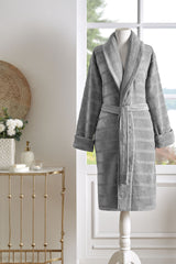 Ozdilek Sadem Organic Stripe Shawl Collar Bathrobe - MALLTURK