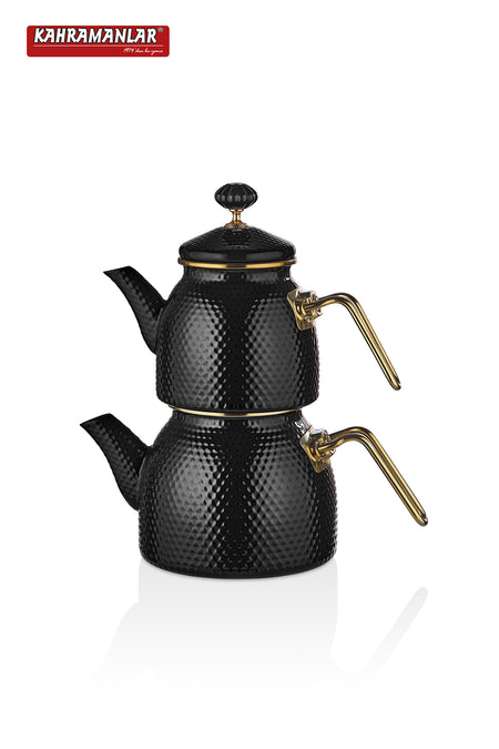 Kahramanlar Prime Black Enamel Teapot Set - MALLTURK