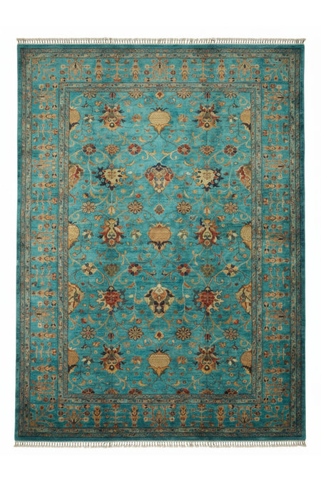 Vog Rug Sultani Handcrafted Blue Anatolian Pattern Pattern Fringed Modern and Traditional Living Room Rug