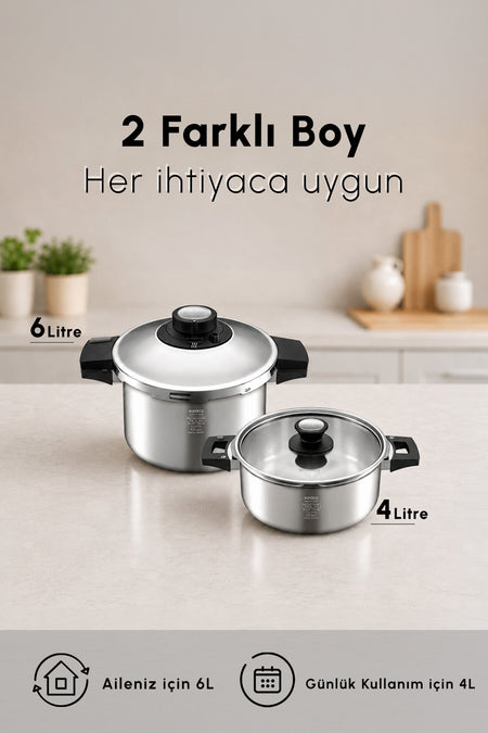 Karaca Quick And Safe induction Base Pressure Cooker Set 4+6 Lt - MALLTURK