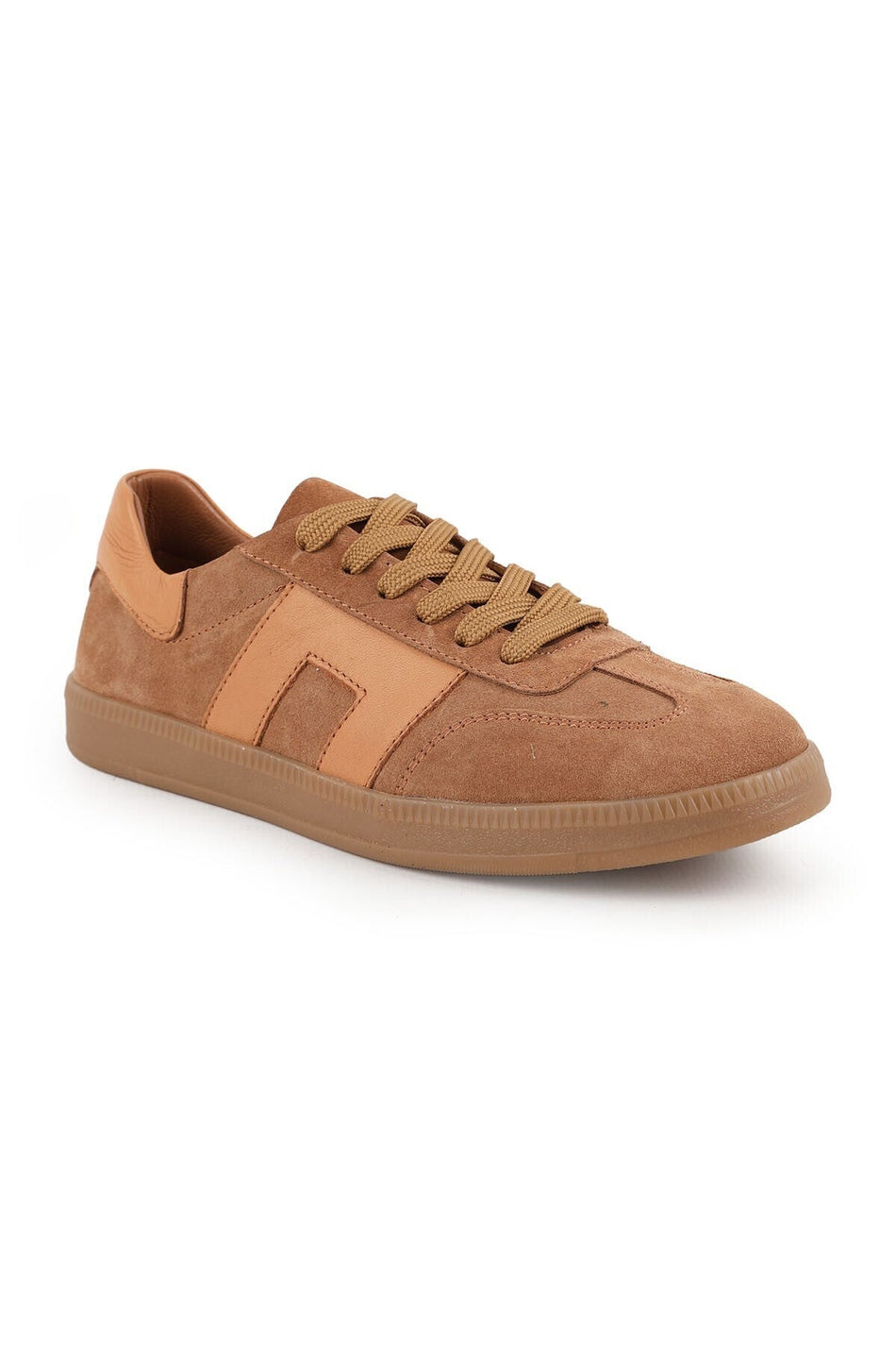 Sepatu Sneakers Kasual Wanita yang Nyaman dari Kulit Asli Suede Warna Tan, Sol Datar Ringan Thermo L04.803