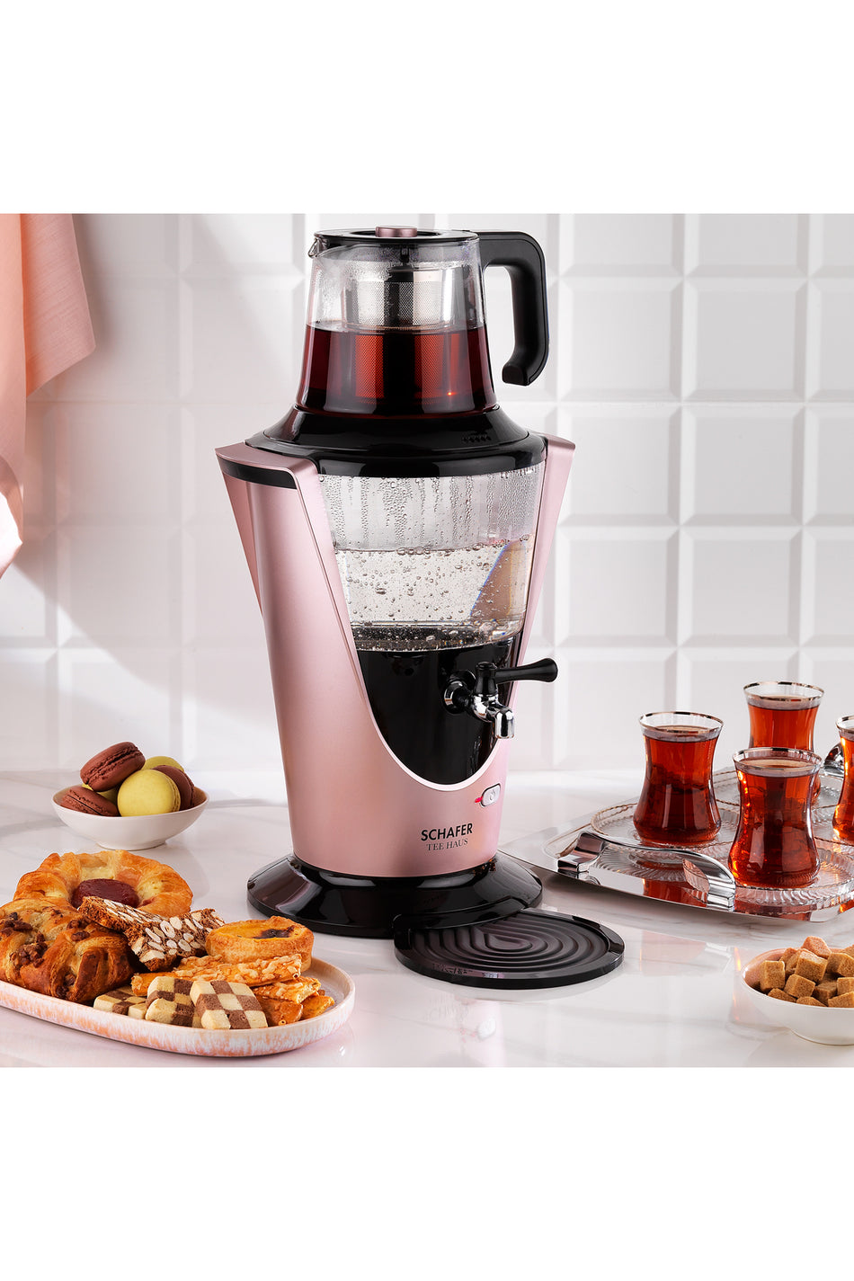 Schafer Tee Haus New Generation Electric Glass Samovar - Rosegold - MALLTURK