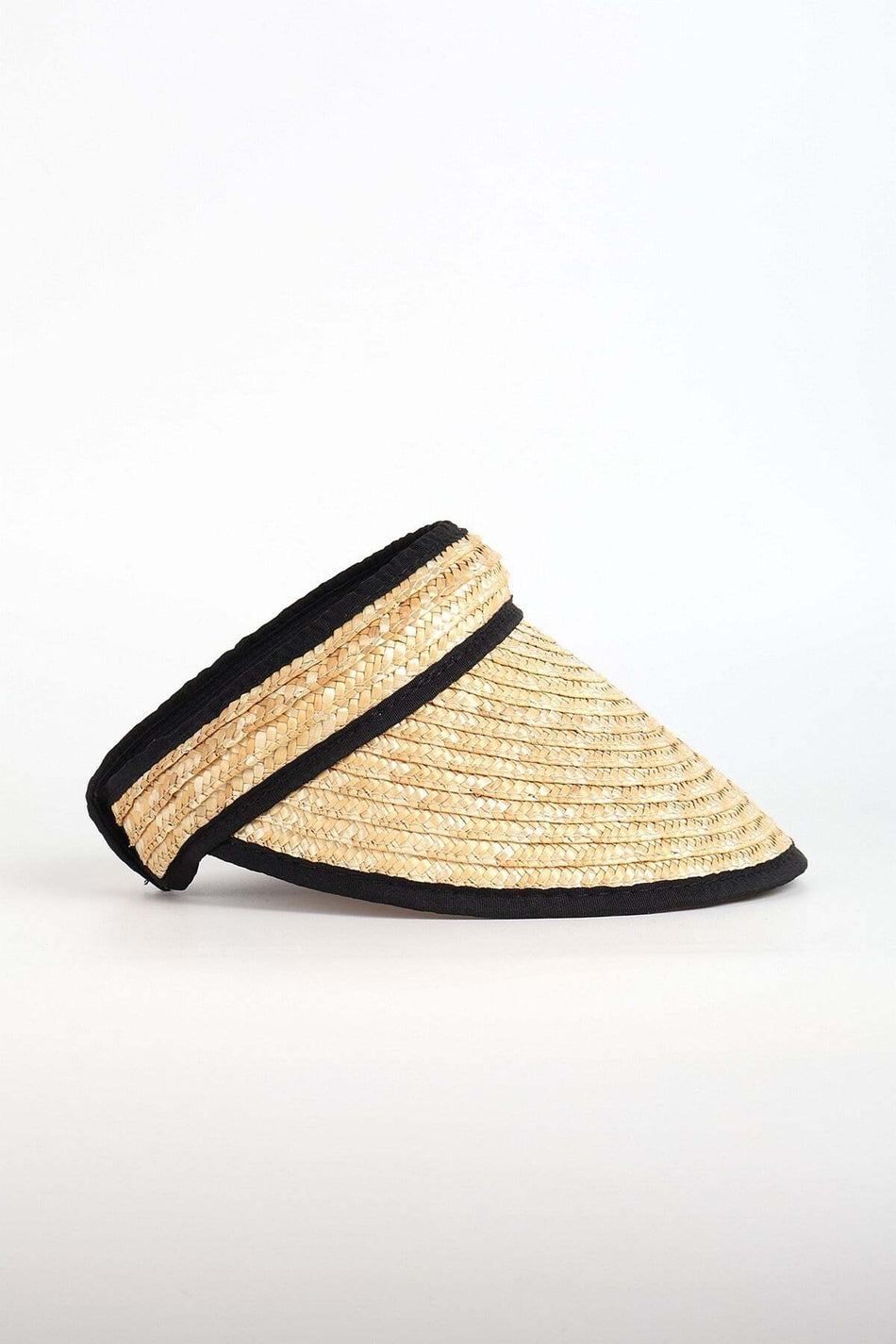 Hasema Beige Woven Visor Beach Hat with Black Stripe Detail 14709