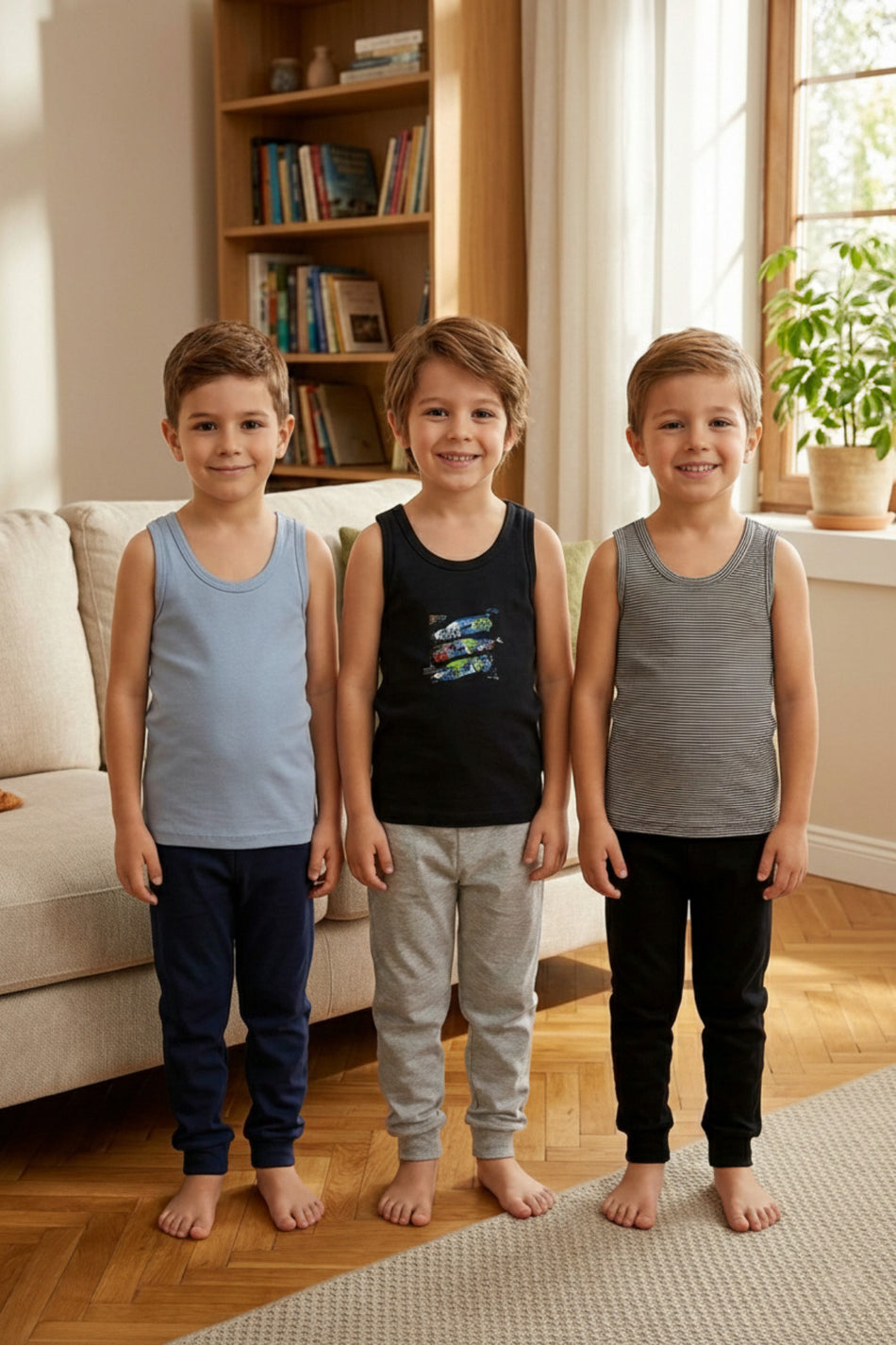 Jungen-Tanktop mit Autoaufdruck, 3-teilig
