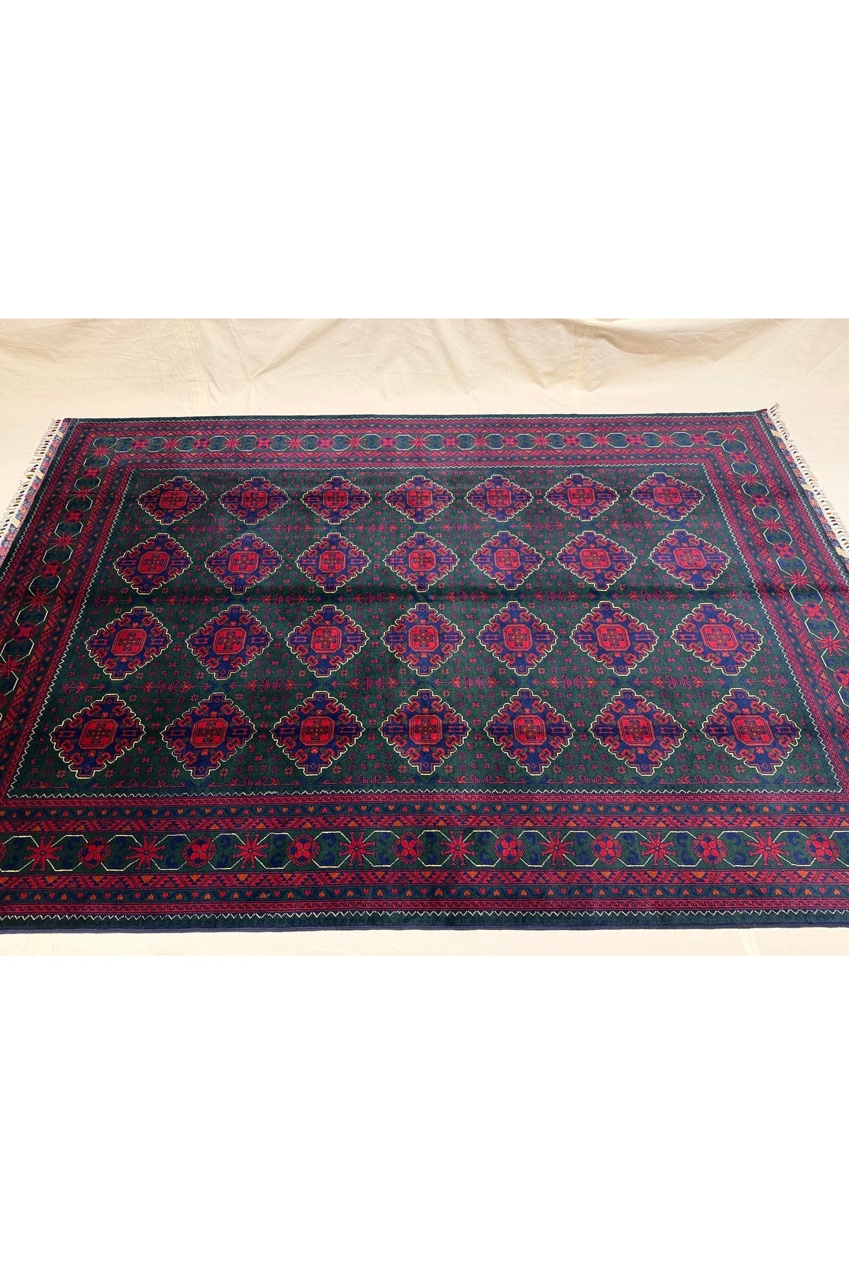 Afghan Rug Hand-Woven Green Nadir Color 6 Meter Bilijik Design 100% Wool Natural Dye
