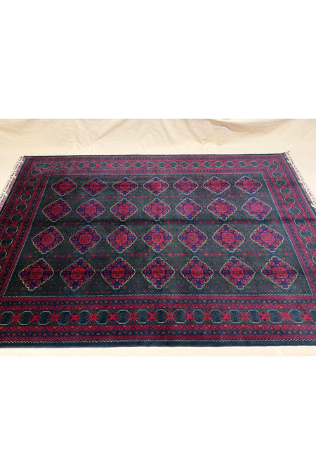 Afghan Rug Hand-Woven Green Nadir Color 6 Meter Bilijik Design 100% Wool Natural Dye