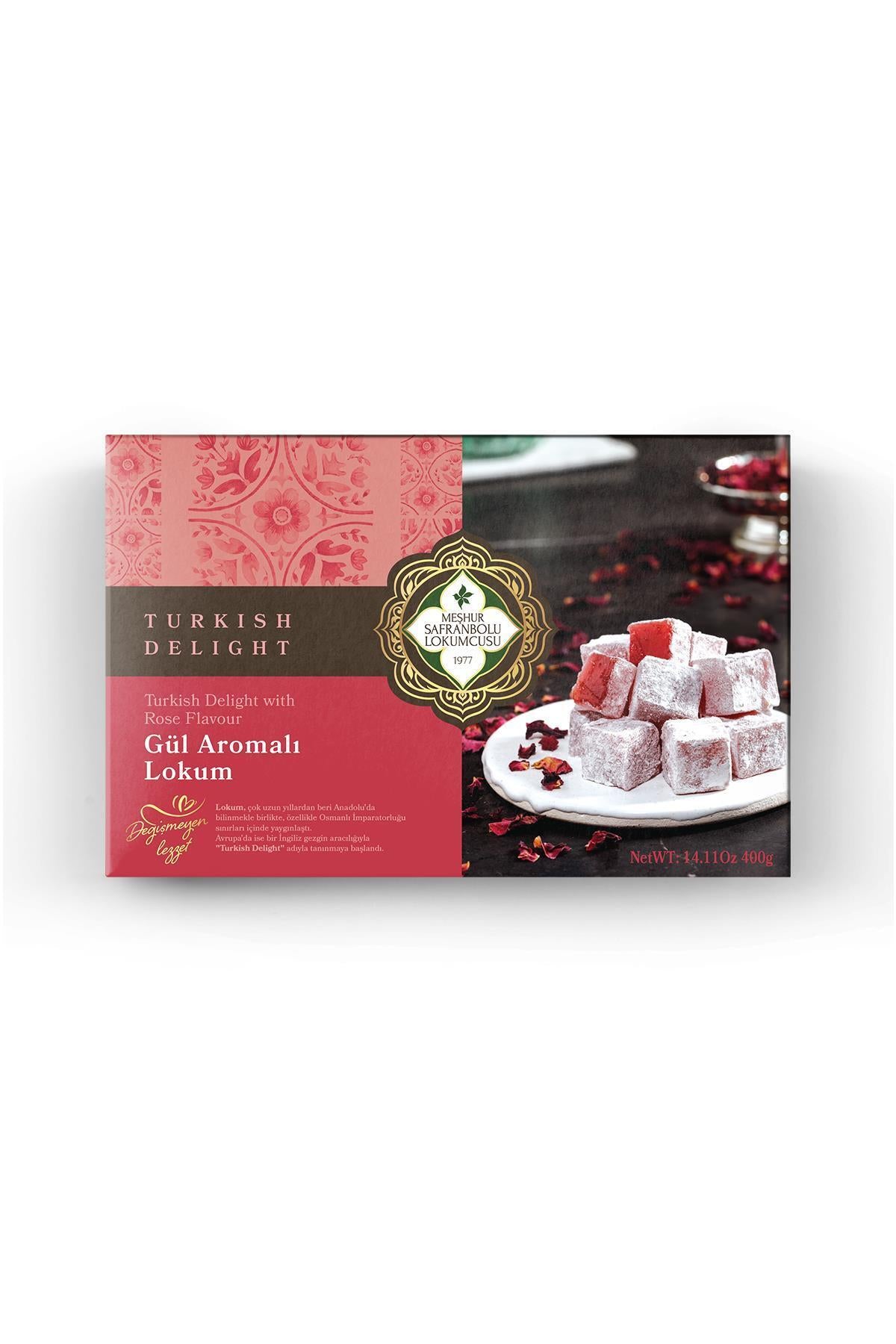 MESHUR safranbolu lokumcusu Rose Flavored Turkish Delight 400 g - MALLTURK