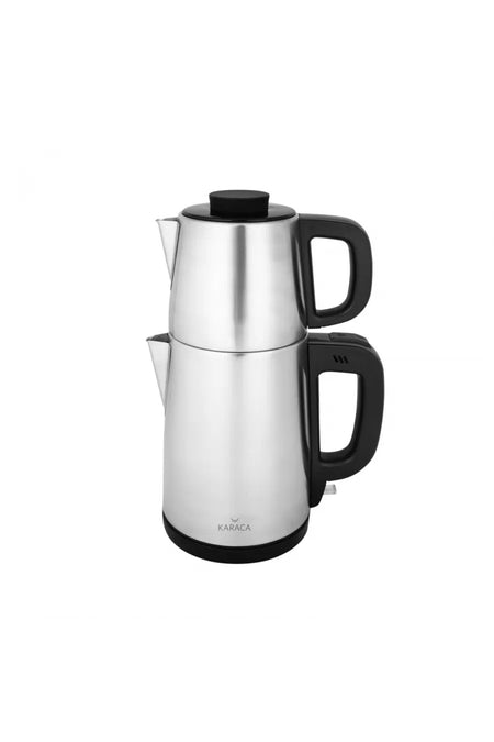 Karaca 2-in-1 Stainless Steel Family Size 2.75 liter Capacity Water Heater and Tea Maker, inox Black - MALLTURK
