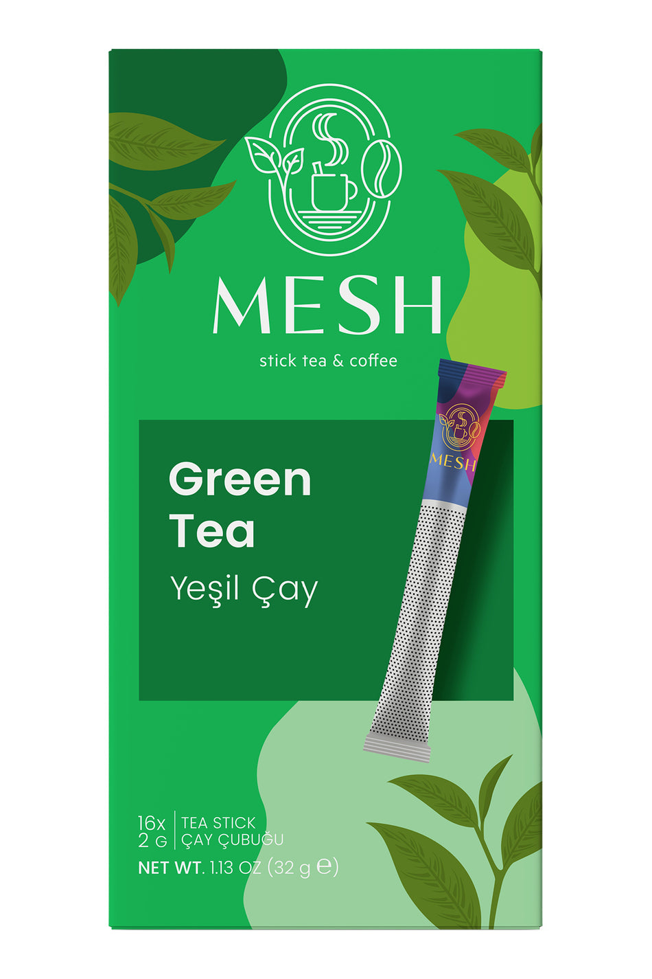 Mesh Stick Green Tea, 16-Pack, Outdoor Camping Tea, 16 x 2g