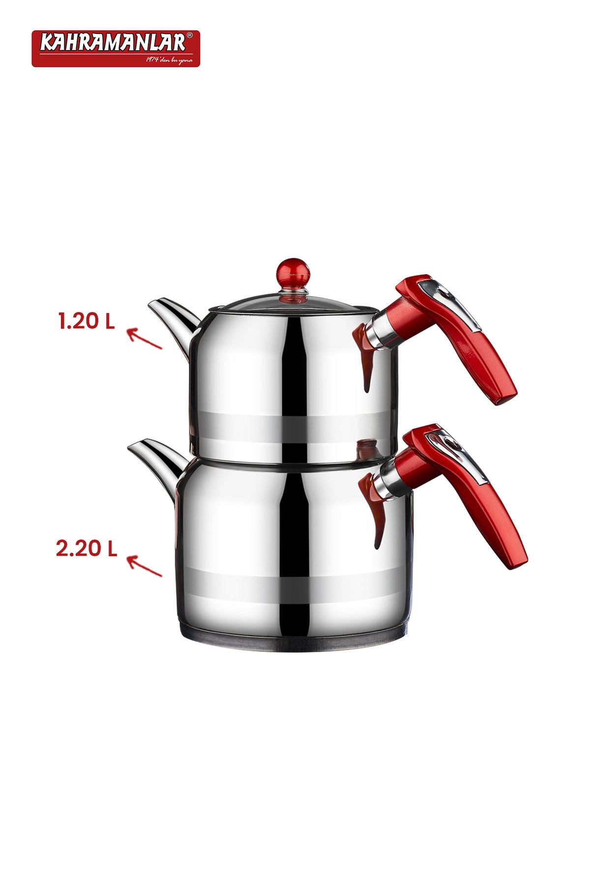 Kahramanlar Steel Rain Medium Size Steel Teapot Red - MALLTURK