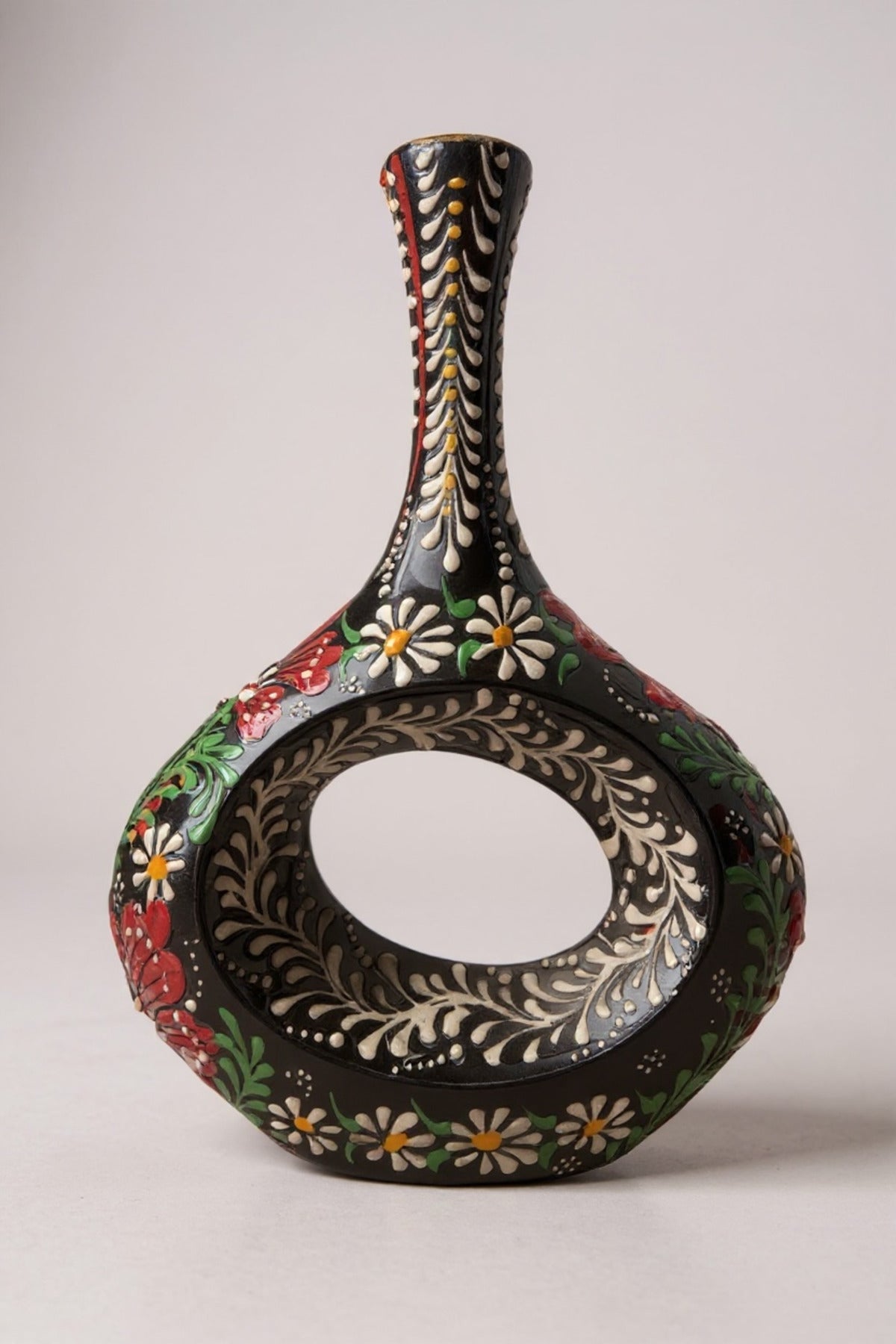 STORESZA Handmade 28cm Embossed and Lace Work Black Scandinavian Porcelain Vase - MALLTURK
