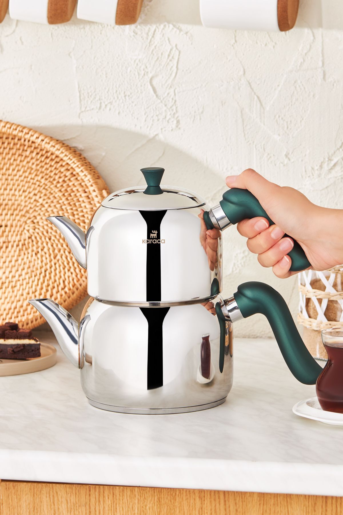 Karaca Edena induction Base Midi Teapot Set, Green - MALLTURK