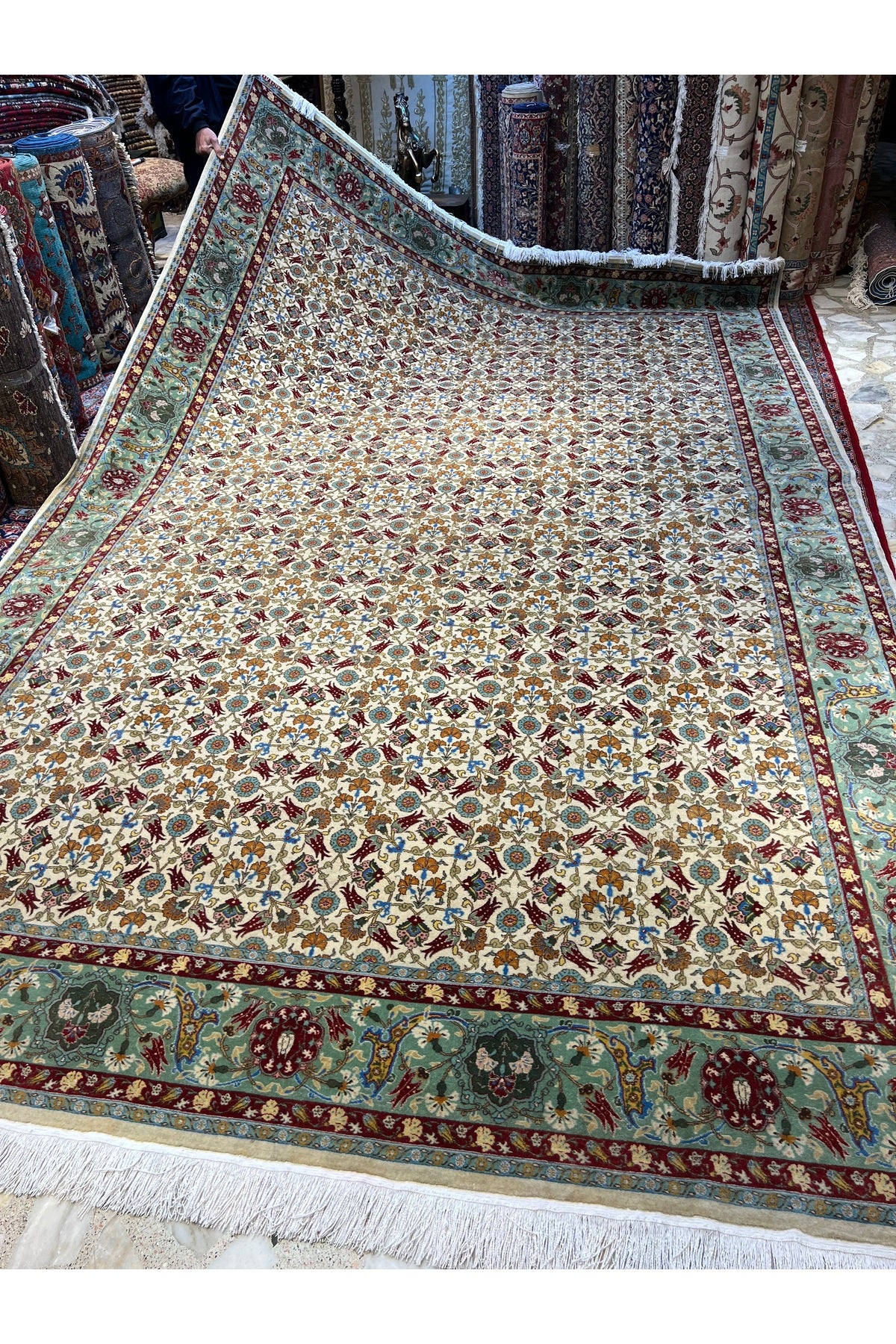 RD RAMAZAN DAG Hand Rug Art Hand-Woven Hereke Rug Lalezar Design Premium Quality Collector Piece Size 395x255 - MALLTURK