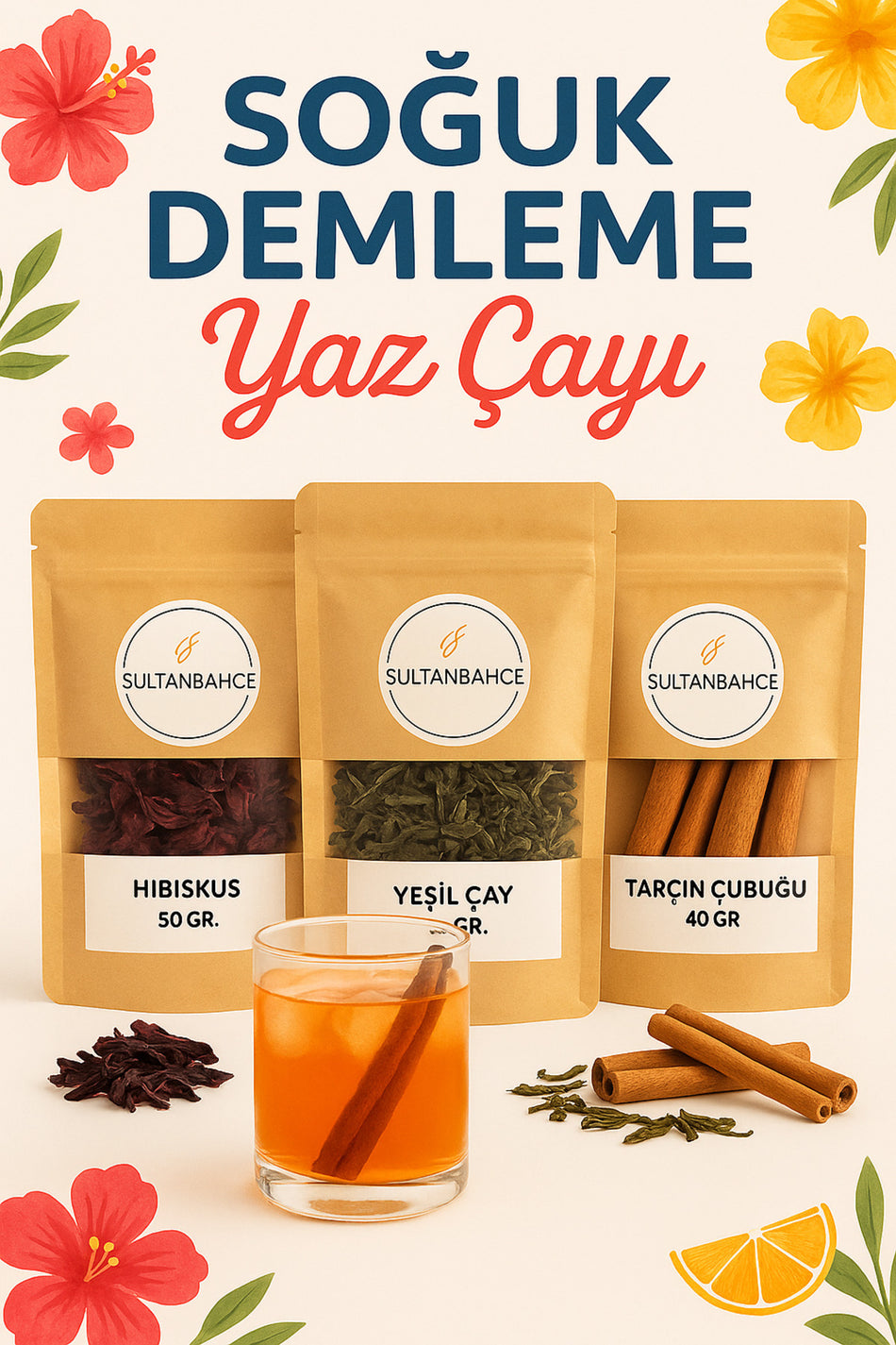 Sultanbahce Herbal Tea Set | Hibiscus Tea | Green Tea | Cinnamon Stick | Detox | Herbal Tea Set for Cold Tea