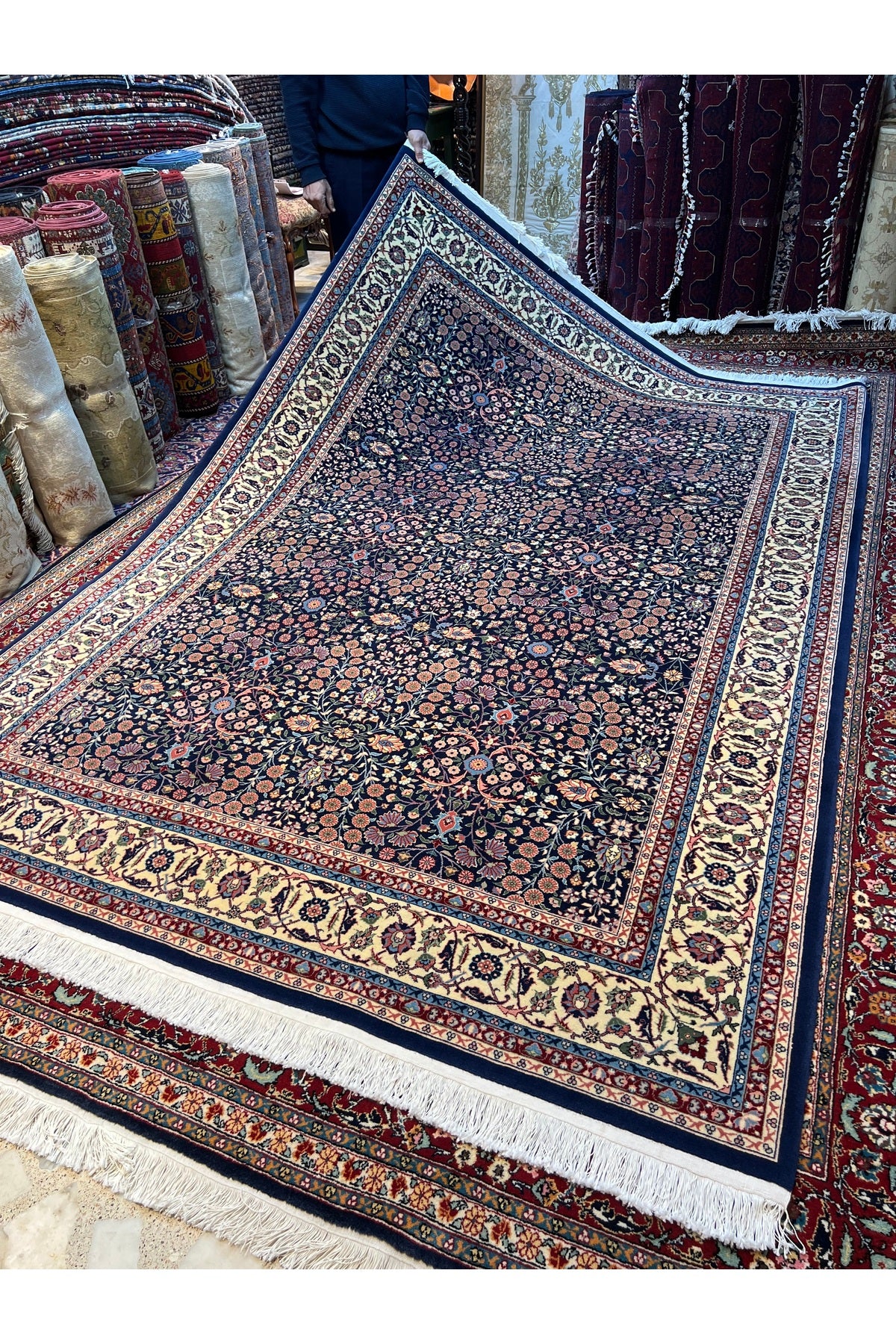 RD RAMAZAN DAG Hand Rug Art Hand-Woven Sumerbank Hereke Rug Signed Seven Mountains Flower Premium Quality Size 293x202 - MALLTURK