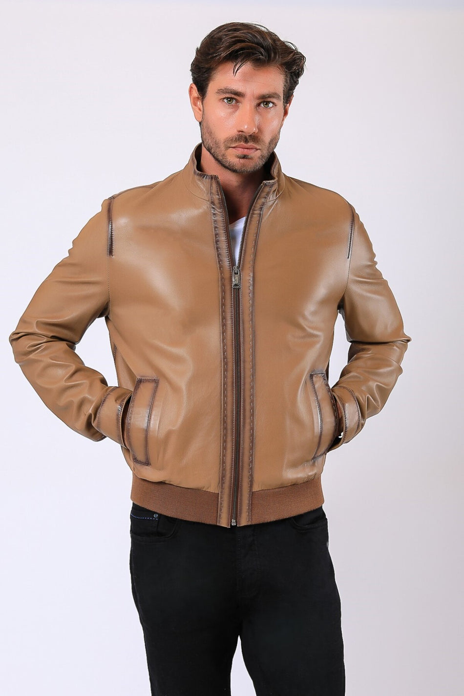 Leather Club lichtbruine jas van echt leer