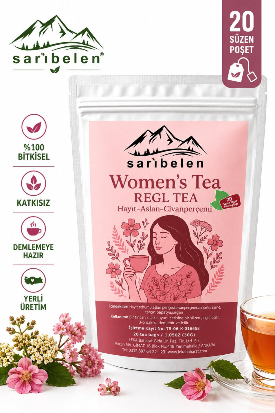 Tisana mestruale da donna Saribelen 30g, 20 bustine filtro