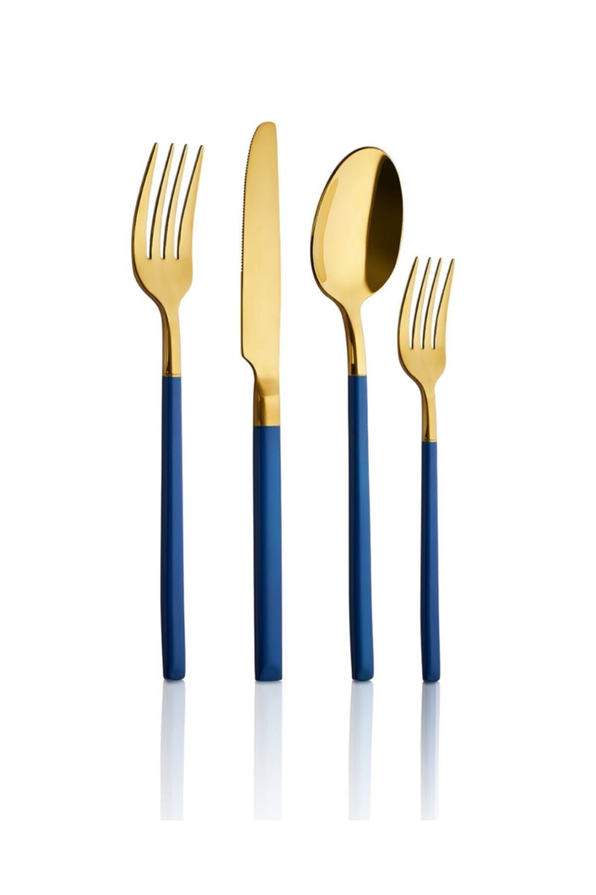 Aryildiz soho prestige blue gold Flatware Set 24 Piece - MALLTURK