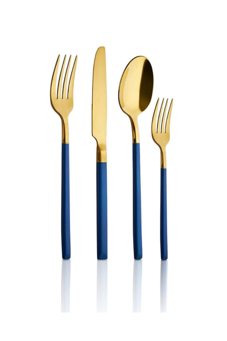 Aryildiz soho prestige blue gold Flatware Set 24 Piece - MALLTURK