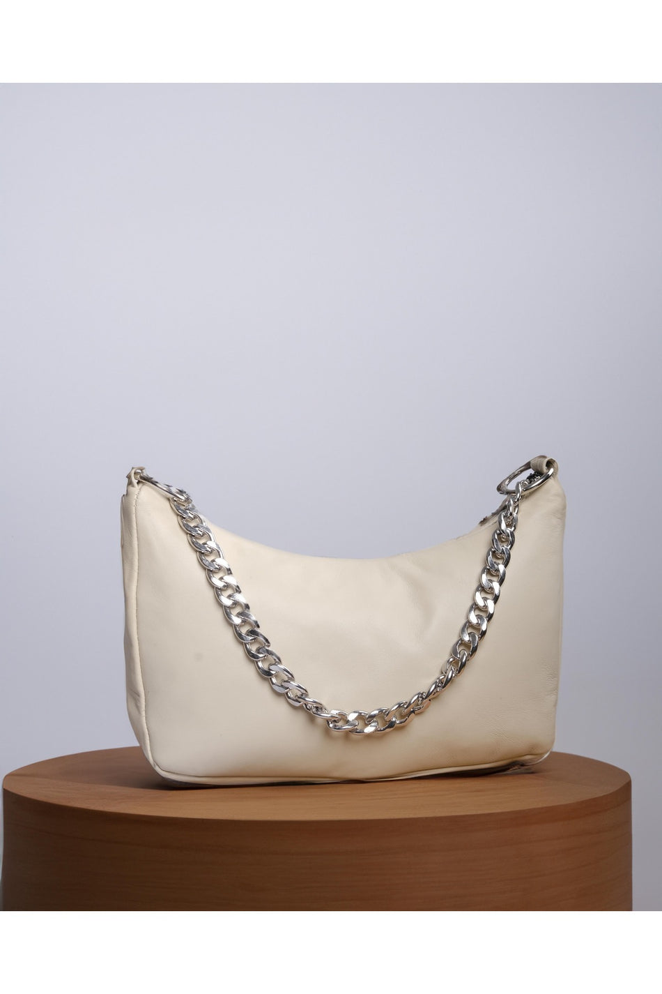 Fubileather Genuine Leather Women's Cream Baguette Bag