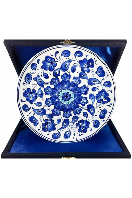 Cini Evi Iznik Tile Plate Blue Flower Garden Patterned 18 cm - MALLTURK