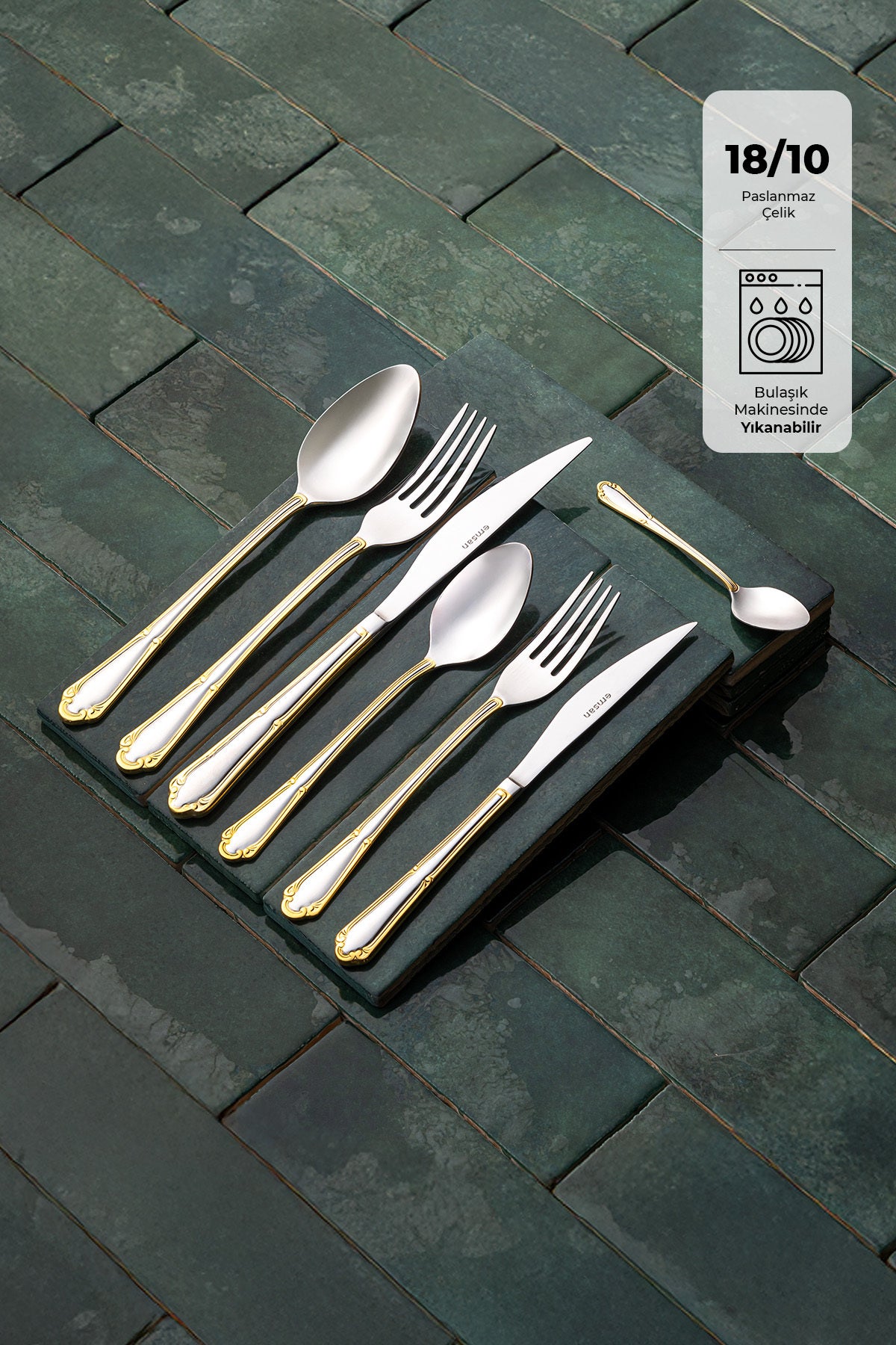 Emsan elegance goksu gold 84 Piece 12 Place Setting luks Boxed Flatware Set - MALLTURK