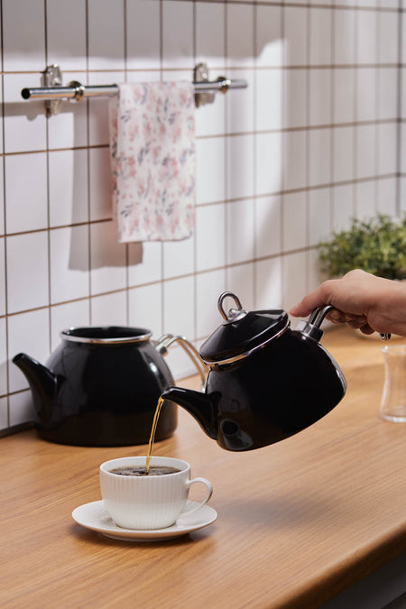 Karaca Loreto Enamel Midi Teapot Set, Black - MALLTURK