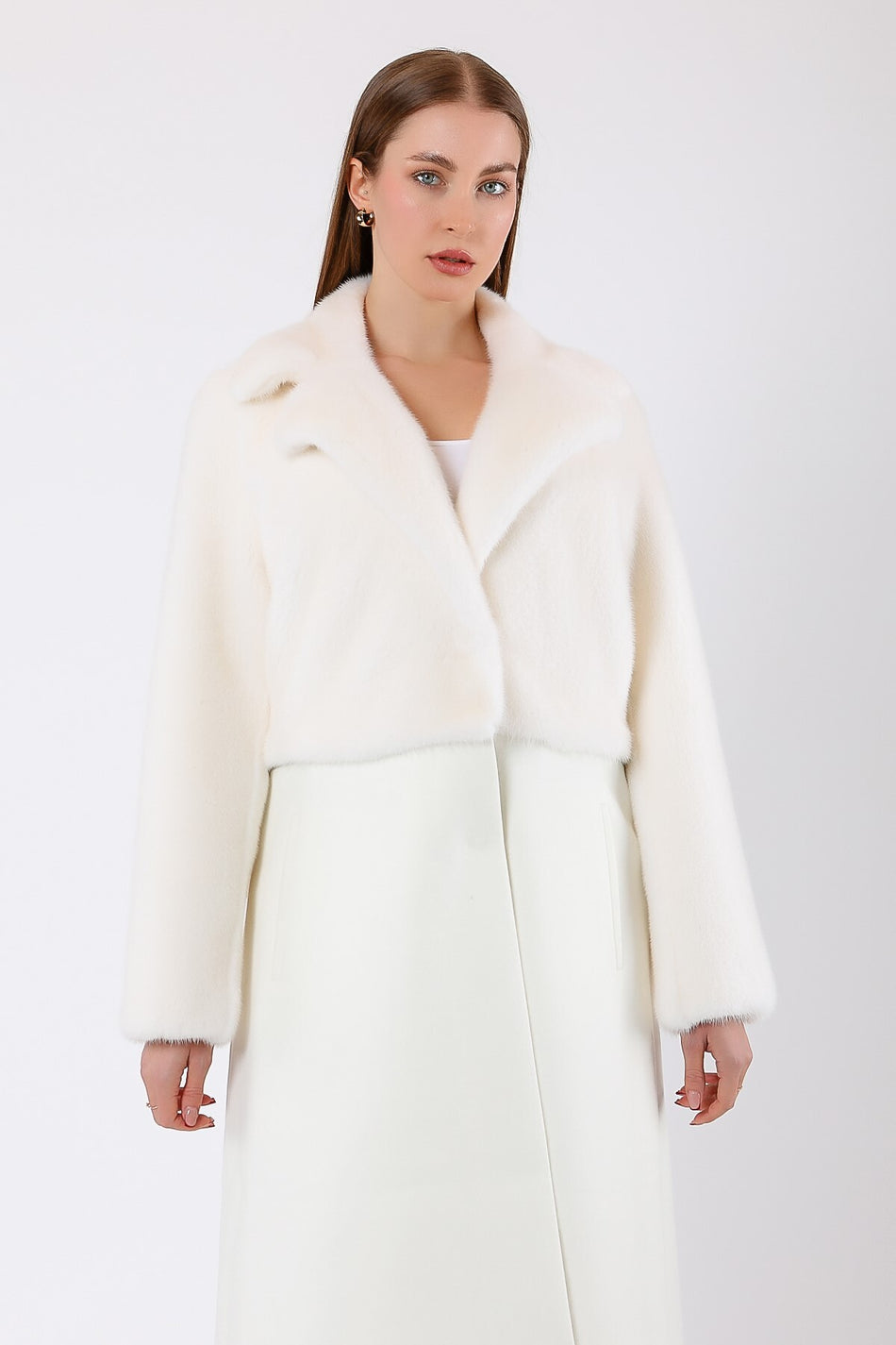 Leather Club White Mink Trimmed Cashmere Coat