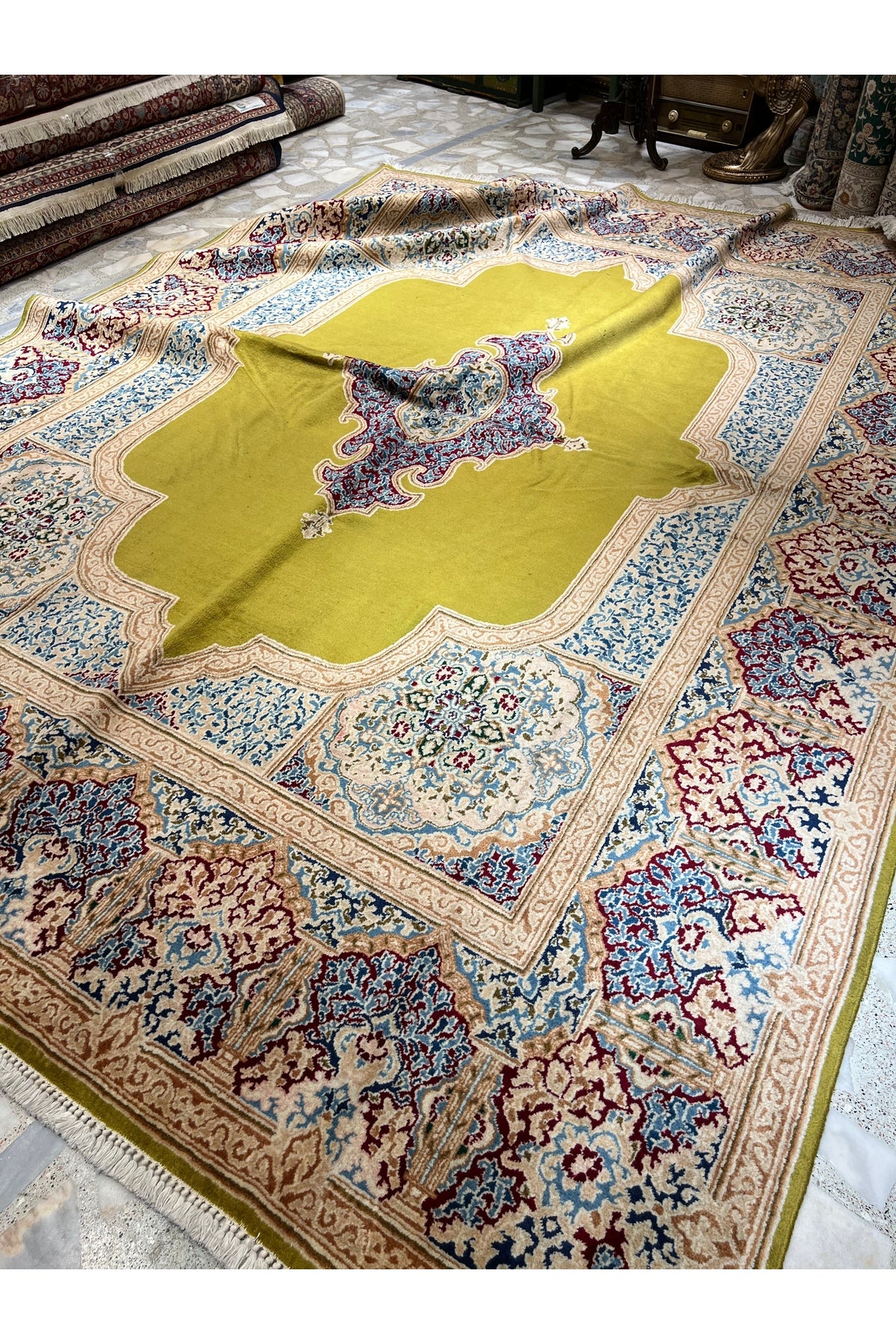 RD RAMAZAN DAG Hand Rug Art Hand-Woven Iranian Kirman Laver Rug Premium Quality Ince Weave Natural Dye Size 370x270 - MALLTURK