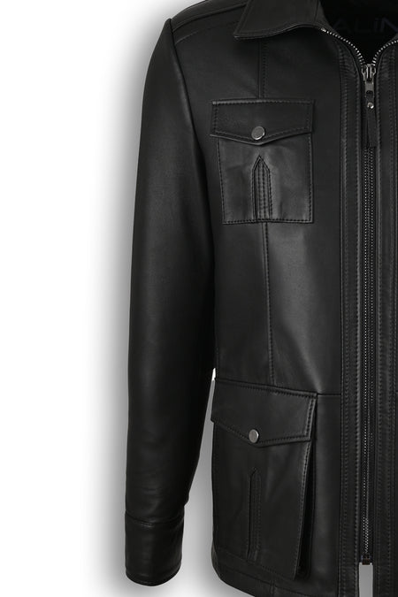 ALIN Kaya Men's Genuine Leather Zip-Up Leather Jacket Black - MALLTURK