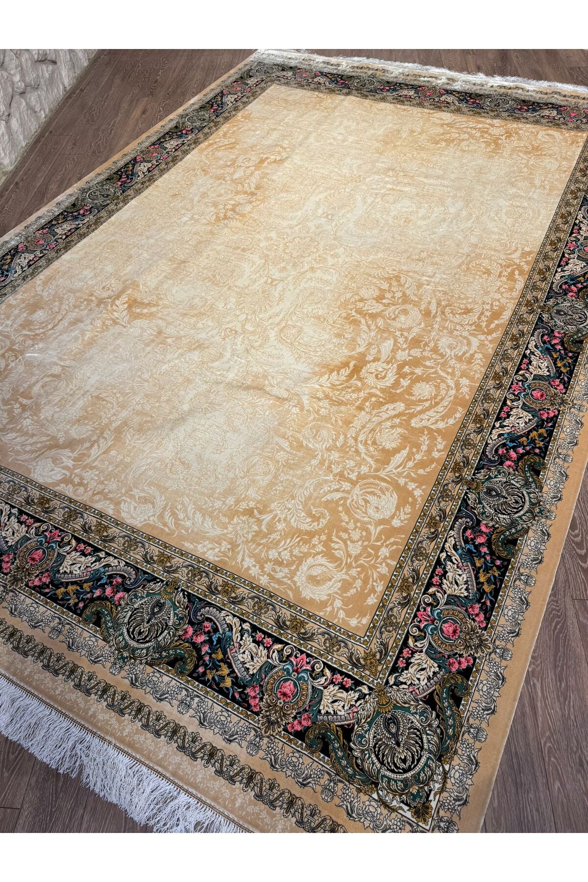 Rustikev Iranian Silk Peacock Rug