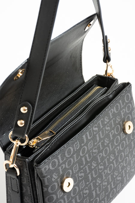 Just Polo Women's Shoulder Bag New Season Monogram Fabric 2197 Black - MALLTURK