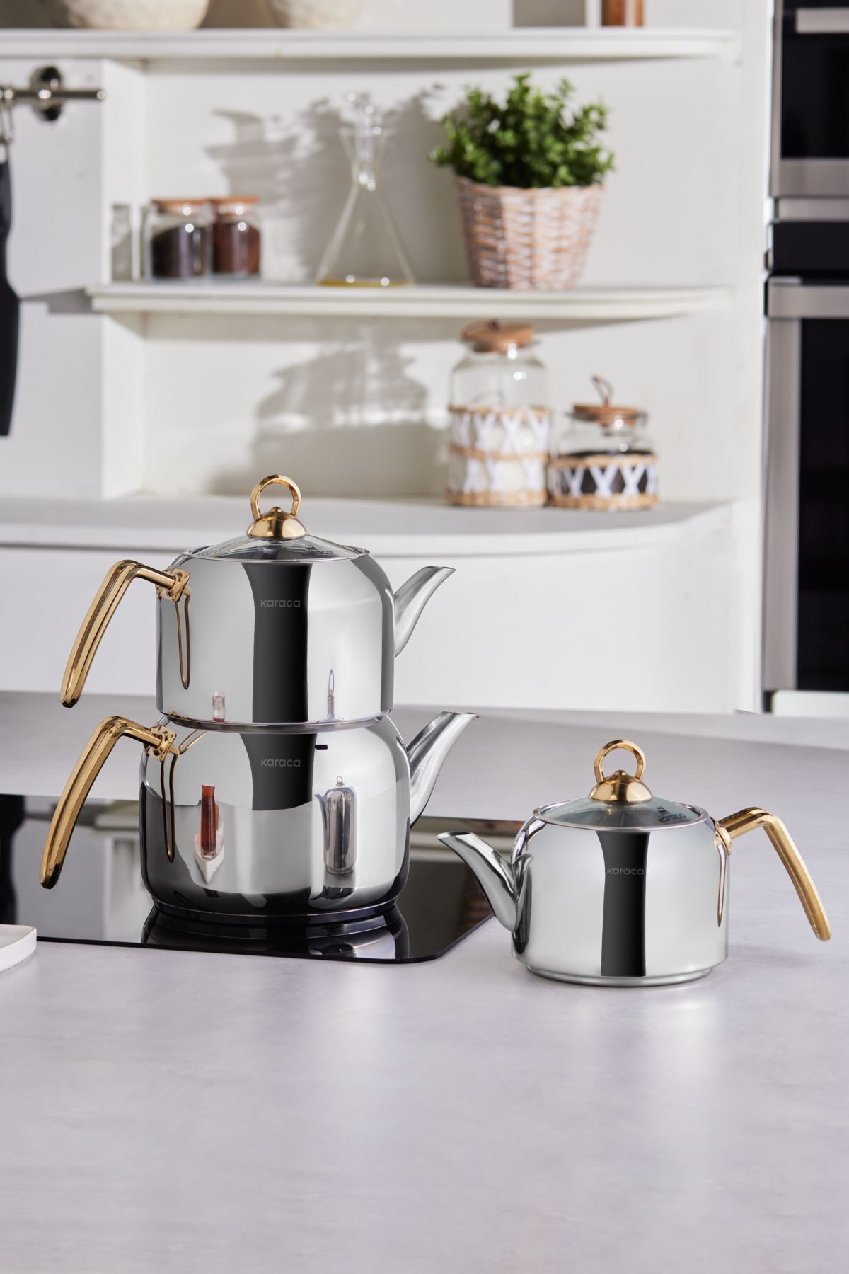 Karaca Tres 3-Piece induction Base Teapot Set Gold - MALLTURK