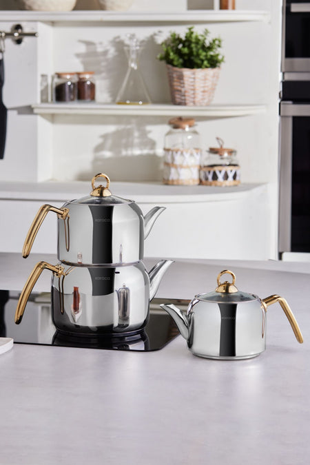 Karaca Tres 3-Piece induction Base Teapot Set Gold - MALLTURK