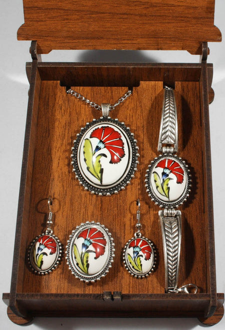 Cini Evi Tek Carnation Patterned Iznik Tile Jewelry Set - MALLTURK