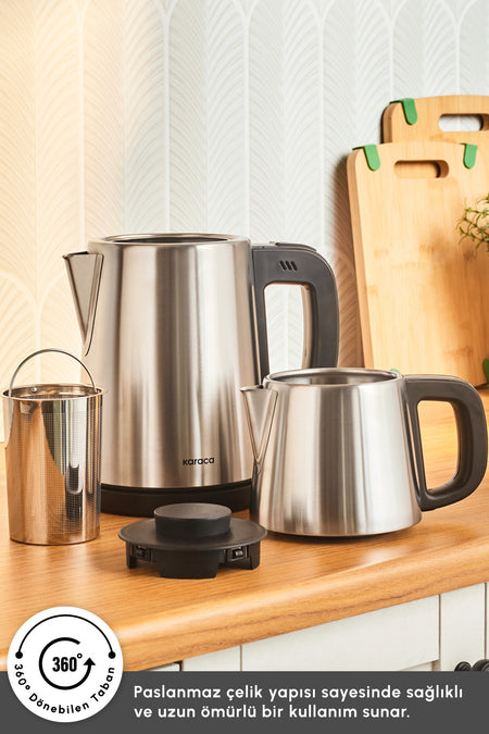 Karaca Tea Break 2 in 1 Stainless Steel Water Kettle Tea Maker inox Black - MALLTURK